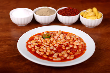 lovely baked beans on white plate