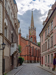 Fototapeta na wymiar Anglicanu street. Riga. Latvia. July 2019