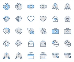 International Day for the Poor Vector Line Icons Set. Contains such Icons as Heart, planet Earth, Handshake, money, Donate, Medicines, Plane and more. Editable Stroke. 32x32 Pixel Perfect