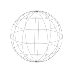 Wireframe earth model. Black wired sphere frame. Globe spheres. Vector illustration