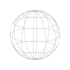Wireframe earth model. Black wired sphere frame. Globe spheres. Vector illustration
