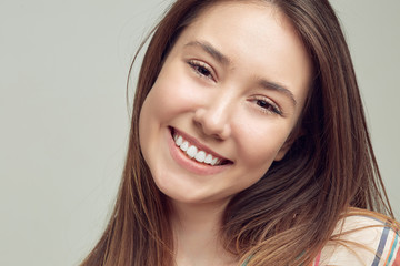 Cool young girl student in casual clothes cute smile with a good mood and positive thoughts.