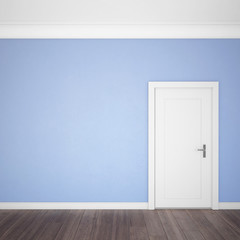 Empty room interior with blue wall and wood parquet