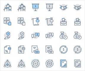 Set of Business Cooperation Vector Line Icons. Contains such Icons as Puzzle, Partnership, Money, Handshake, Dollars, Team, Synergy, Work, Interaction and more.Editable Stroke. 32x32 Pixel Perfect.