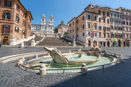 Piazza di Spagna in Rome appears like a ghost city during the covid-19 emergency  lock down