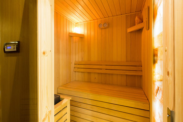Sauna interior in hotel spa wellness center