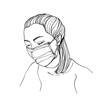 recommend clip art: Illustration hand drawn sketch, 
                    Women wearing medical face masks to protect against viruses and germs vector eps10.
                    