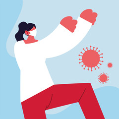 woman in medical face mask fighting coronavirus