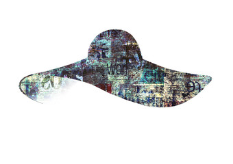 Watercolor beautiful elegant woman black hat with newspaper print isolated on white background