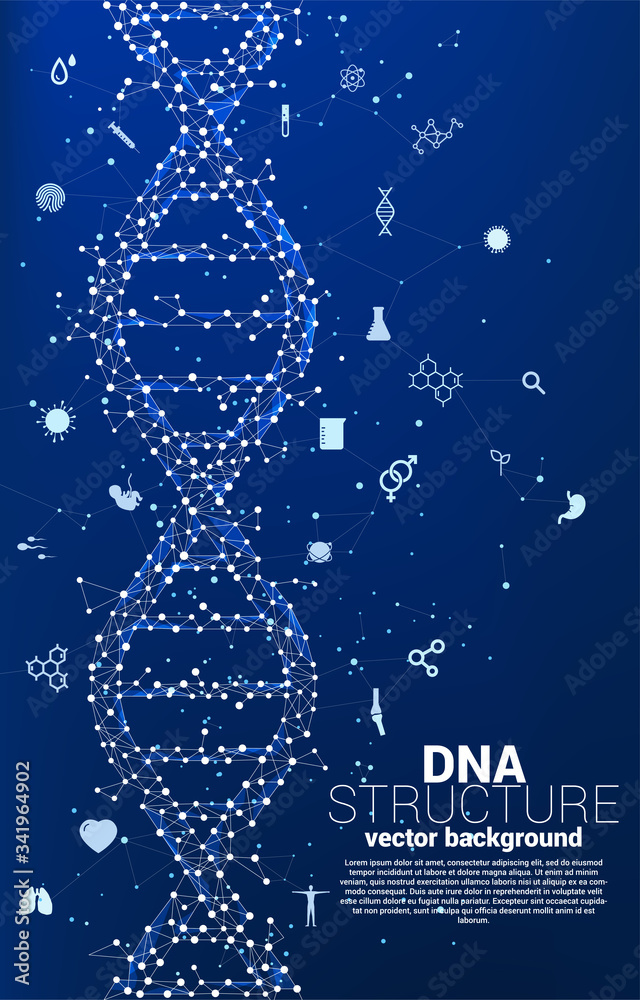 Poster vector dna genetic structure from dot connect line polygon with icon. background concept for biotech