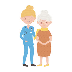 Isolated doctor with old woman vector design