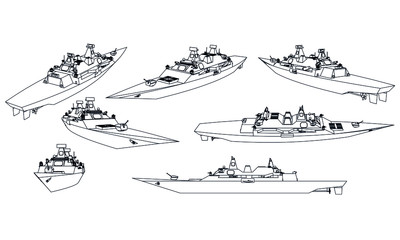 Ship silhouettes detailed vector illustration. Ship stencils isolated on white background © kurtcan