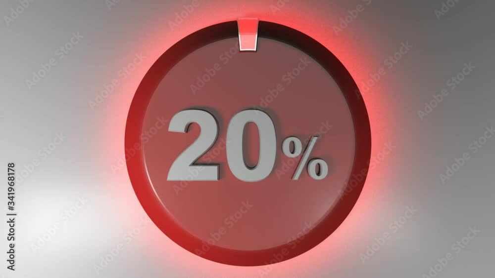 Poster a red circle sign with the write 20% and a rotating cursor - 3d rendering video clip