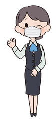 マスクをして働く女性