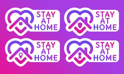 Vector set of abstract illustration Stay Home, house and heart isolated on white background. Stay home concept. Coronavirus covid-19, 2019-nCoV quarantine, sticker, social media, symbol self isolation