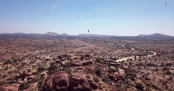 4K Footage Aerial View to the Laas Geel, cave formations on the rural outskirts of Hargeisa, Somaliland