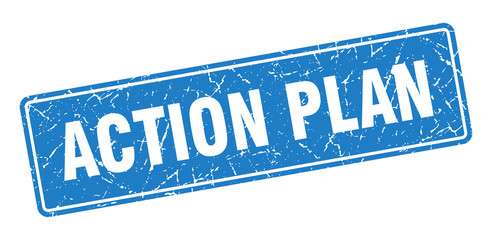 action plan stamp. action plan vintage blue label. Sign