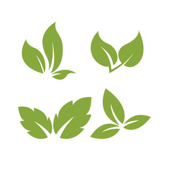 Set of green leaves. Simple flat vector illustration