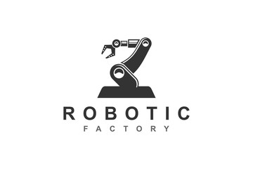 Robot arm in industrial automation technology logo design.