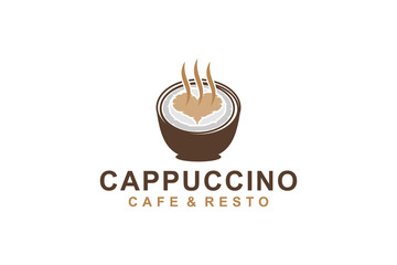 Cappucino beverage logo simple minimalist, cafe coffee food drink icon.