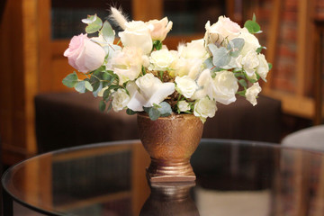flower arrangement in planter in a loft