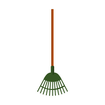 Vector silhouette rake for the garden on a white background. For agriculture and caring for plants and vegetables. Flat design illustration of objects without fill. Vector and stock illustration.