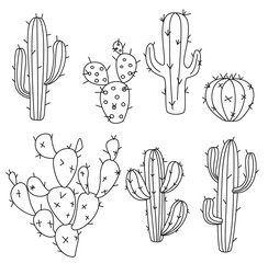 Cactus vector illustrations. Hand drawn outline cactus set. © Tayisiya