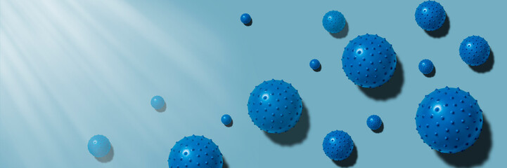 Coronavirus abstract background. Bacteriological microorganism. Coronavirus cells on a blue background