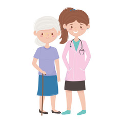 Isolated doctor with old woman vector design