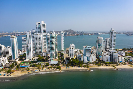 Aerial view of modern skyscrapers, business apartments, hotels in Cartagena, Colombia