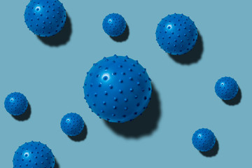 Coronavirus abstract background. Bacteriological microorganism. Coronavirus cells on a blue background