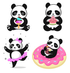 Panda collection isolated on white background. Vector illustration.