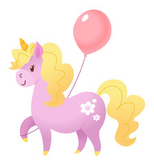 Unicorn with a balloon. Vector illustration.