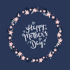 Hand drawn Happy Mother's Day design with flowers - vector design