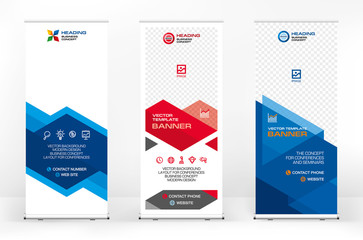 Set of different design options for advertising banners roll-up, modern design for presentations, covers, exhibitions, portable banner for street advertising, banner for conferences and seminars