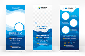 A set of banner design options for water Parks, pool advertising, and water recreation, modern graphic design, wave and relax background
