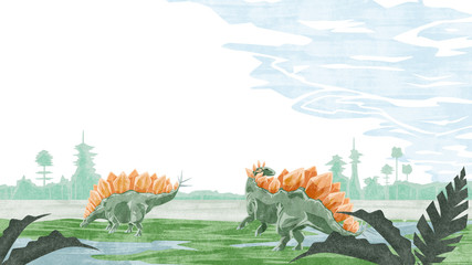 湿地帯を歩くステゴサウルス