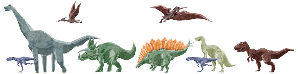 恐竜7種類横並びイラストセット