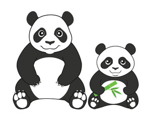 Two pandas isolated on white background. Vector illustration.