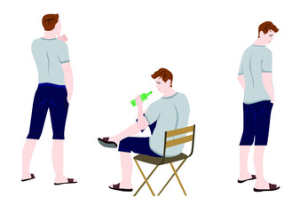 illustration - set of portraits of a young man