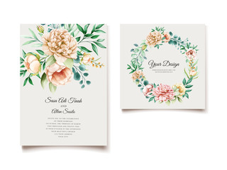 elegant peony wedding invitation card template