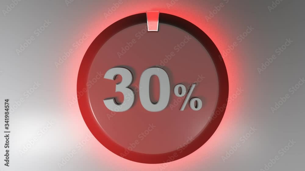 Poster a red circle sign with the write 30% and a rotating cursor - 3d rendering video clip
