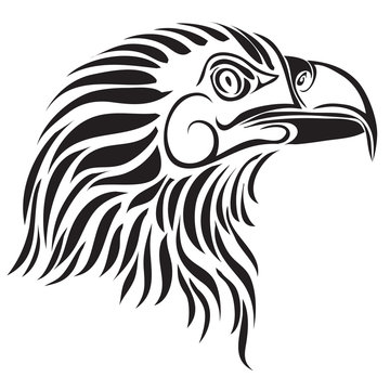 eagle head painted stylized in black for logotype, isolated object on a white background, vector illustration,