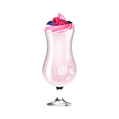 Berry smoothie, organic fruit drink in glass realistic vector illustration. Refreshing summer beverage, whipped cream cocktail. Fresh vitamin drink 3d isolated object on white background