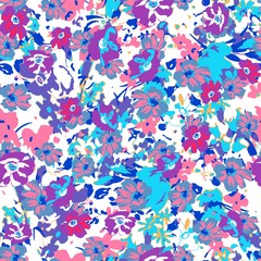 Cute pattern in a small flower. Little colorful flowers. Colorful and bright summer silhouette. Abstract seamless pattern with leaves and flowers. Background with floral vector for modern style.