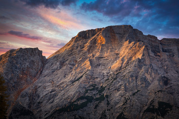 Seekofel peak in Dolomites at sunrise, Italy