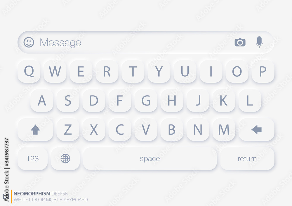 Wall mural realistic mockup app mobile keyboard messenger white color concept. social / ui / ux neomorphism des