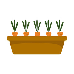 Vector silhouette of carrots in a pot on a white background, healthy and balanced diet. Vegetable growing in the garden. Flat design of the product without filling. Vector and stock illustration.