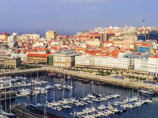 Fototapeta na wymiar Aerial view in La Coruña, city of Galicia,Spain. Drone Photo
