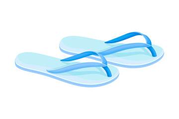 Men Summer Blue Flip Flops or Slides for Bare Foot Wearing Vector Illustration